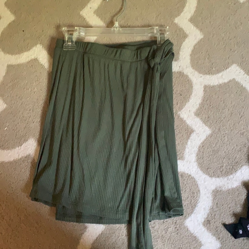 green wrap around mini skirt